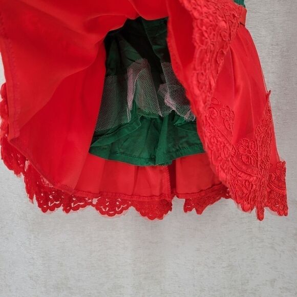 Red and Green Formal Christmas Dress Matching Headband Lace Bow - Picture 5 of 12